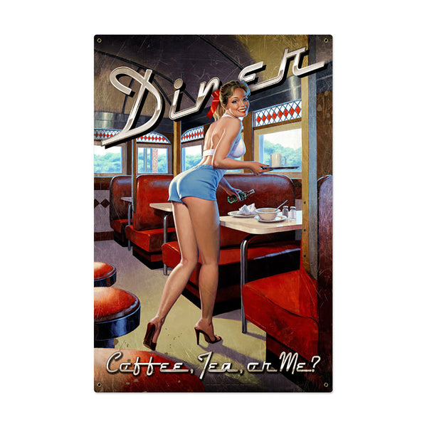 Diner Waitress Coffee Tea or Me Pin Up Sign Large 24 x 36