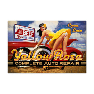 Yellow Rose Auto Repair Texas Pin Up Sign Large 36 x 24