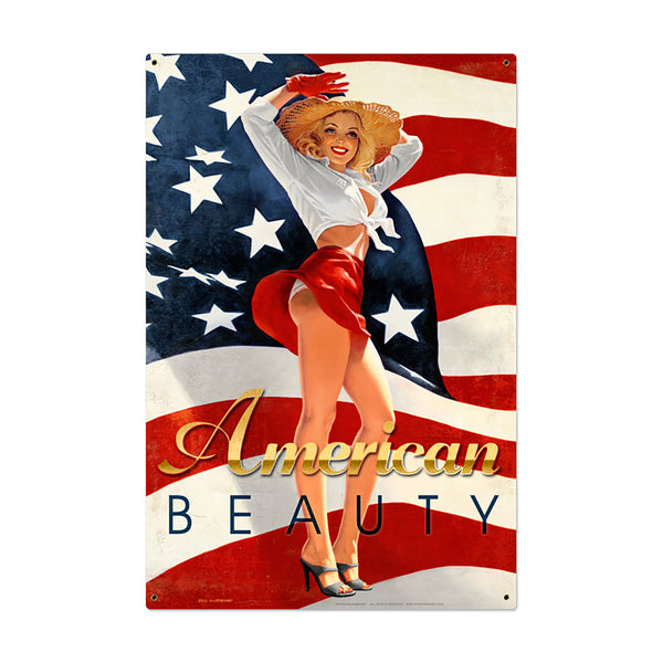 American Beauty Patriotic Farmers Daughter Pin Up Sign Large 24 x 36