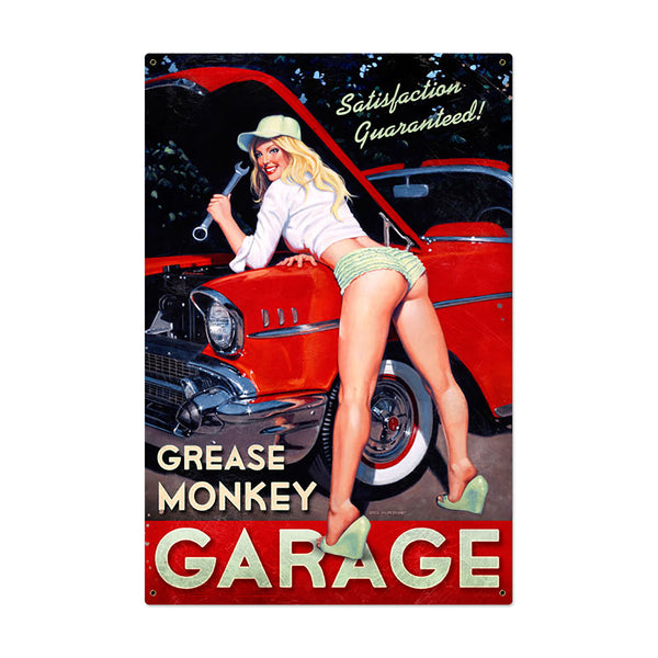 Grease Monkey Garage Mechanic Pin Up Sign Large 24 x 36