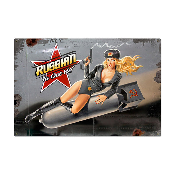 Russian To Get Ya Military Plane Art Pin Up Sign Large 36 x 24