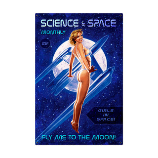 Girls in Space Fly Me to the Moon Pin Up Sign Large 24 x 36