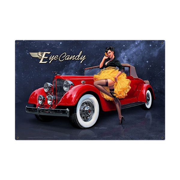 Eye Candy Pin Up Classic Car Sign Large 36 x 24