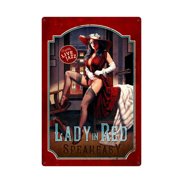 Lady in Red Speakeasy Pin Up Bar Sign Large 24 x 36