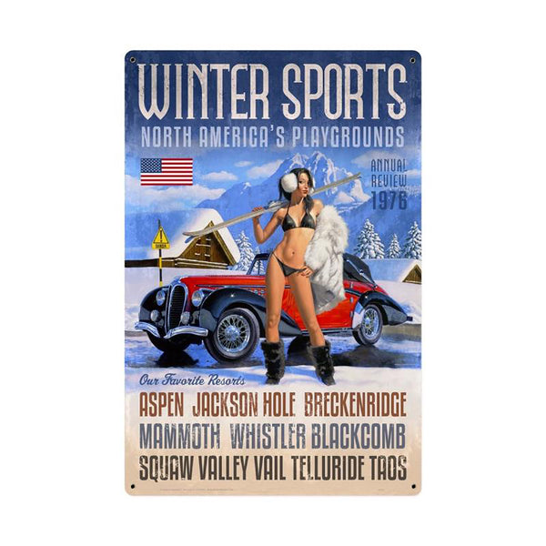 Winter Sports Skiing Pin Up Sign Large 24 x 36