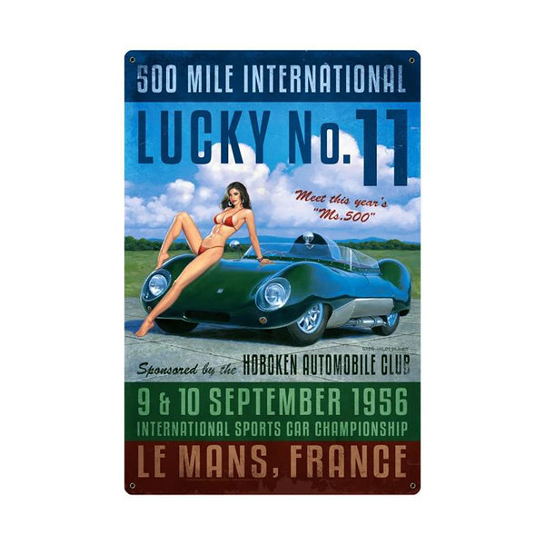 Lucky Number 11 Racing Le Mans France Pin Up Sign Large 24 x 36