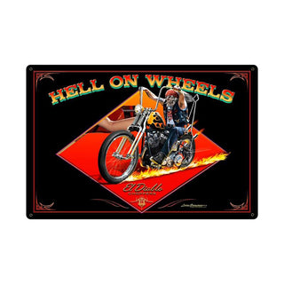 Hell on Wheels El Diablo Choppers Motorcycle Sign Large 36 x 24