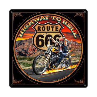 Route 666 Highway to Hell Motorcycle Sign Large with Border 24 x 24