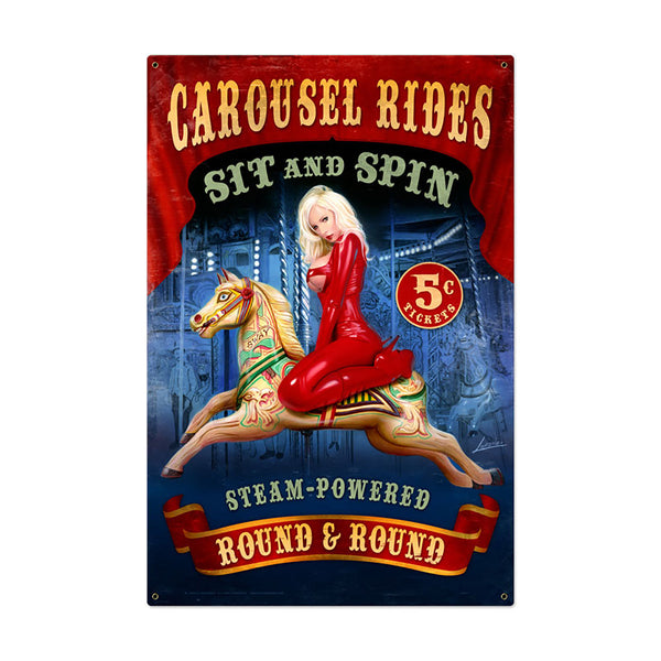 Carousel Rides Circus Pin Up Sign Large 24 x 36