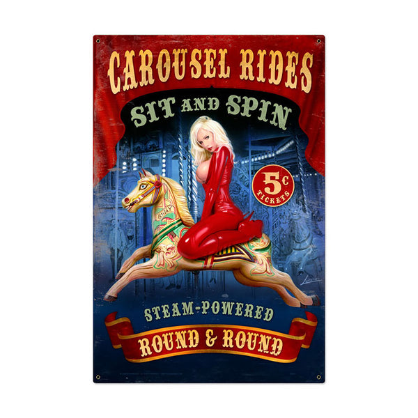 Carousel Rides Circus Pin Up Nude Adult Sign Large 24 x 36