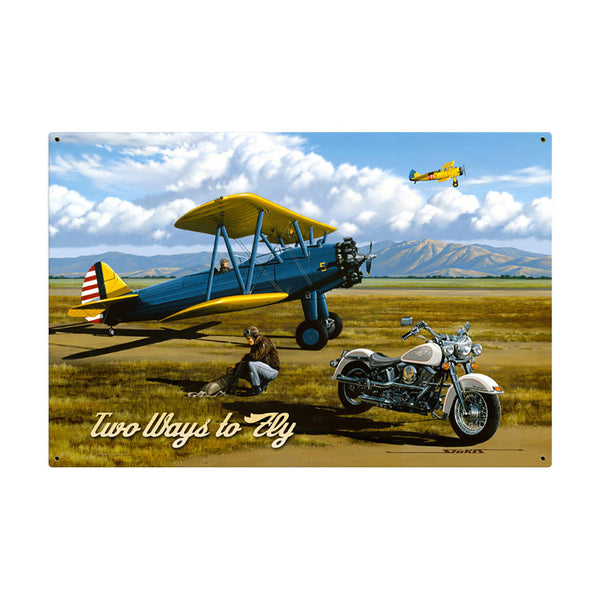 Two Ways to Fly Plane Motorcycle Sign Large 36 x 24