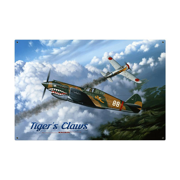 Flying Tigers Claws P-40 Tomahawk WWII Plane Sign Large 36 x 24