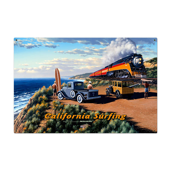 California Surfing & Train Sign Large 36 x 24