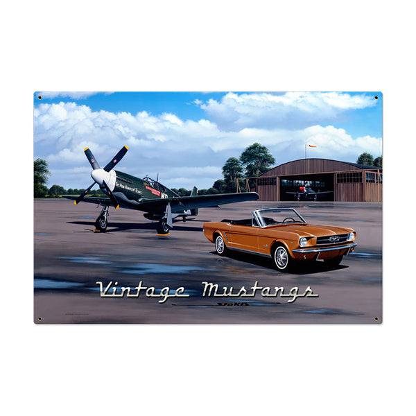 Vintage Mustangs P-51B Plane & Classic Ford Car Sign Large 36 x 24