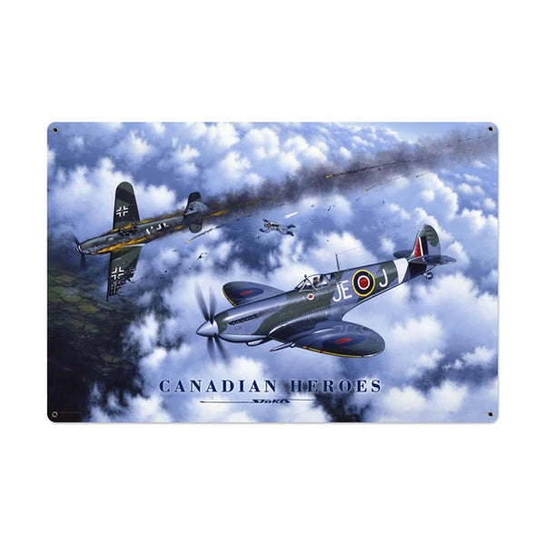 Canadian Heroes Supermarine Spitfire WWII Plane Sign Large 36 x 24
