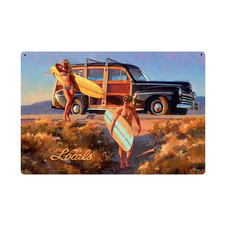 Locals Surfers Woodie Wagon Sign Large 36 x 24