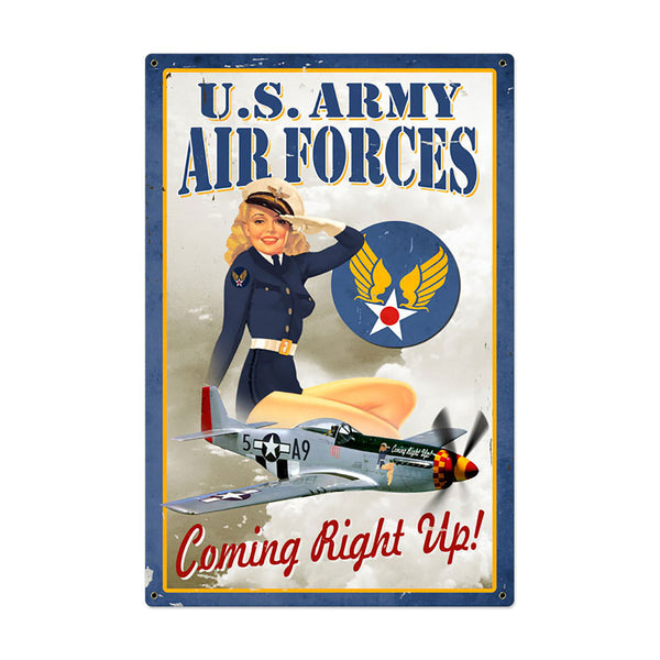 US Army Air Forces Coming Right Up Pin Up Sign Large 24 x 36