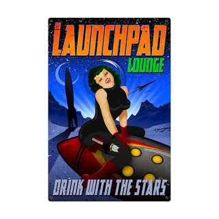 Launch Pad Lounge Rocket Pin Up Space Sign Large 24 x 36