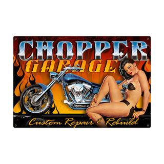 Chopper Garage Motorcycle Pin Up Sign Large 36 x 24