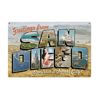 San Diego Beach California Postcard Style Sign Large 36 x 24