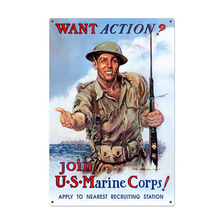 Want Action Join US Marine Corps Sign Large 24 x 36