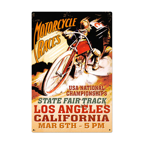 Motorcycle Races Los Angeles California Sign Large 24 x 36