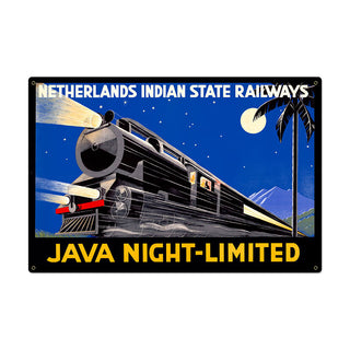 Java Train Netherlands Indian State Railroad Sign Large 36 x 24