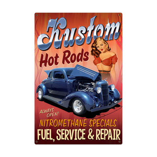Kustom Hot Rods Service & Repair Pin Up Sign Large 24 x 36