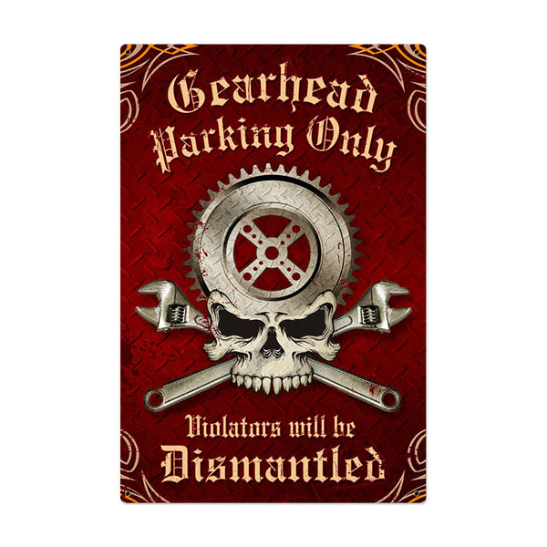 Gearhead Parking Only Skull Garage Sign Large 24 x 36