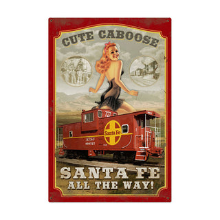 Cute Caboose Santa Fe Railroad Train Pin Up Sign Large 24 x 36