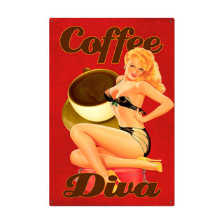 Coffee Diva Pin Up Cafe Sign Large 24 x 36