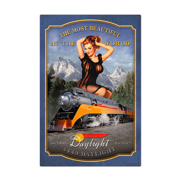 Most Beautiful Southern Pacific Train Pin Up Railroad Sign Large 24 x 36