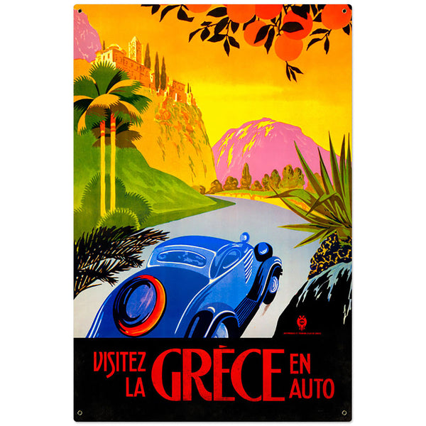 Visit Greece by Car French Travel Sign Large 24 x 36