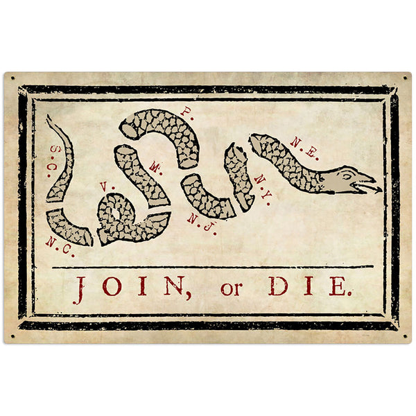 Join or Die Ben Franklin Colonial Cartoon Sign Large 36 x 24