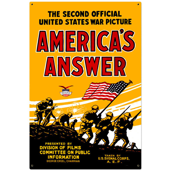 Americas Answer WWI Propaganda War Movie Sign Large 24 x 36