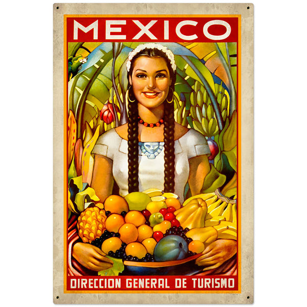 Mexico Girl with Fruit Travel Sign Large 24 x 36