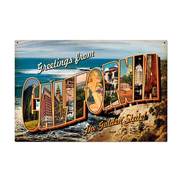 Greetings from California Postcard Style Sign Large 36 x 24