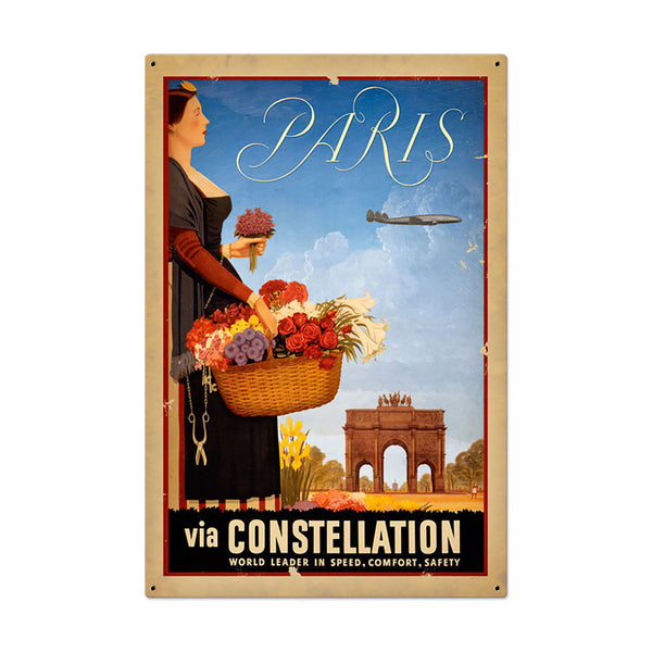 Paris France Via Constellation Airplane Sign Large 24 x 36