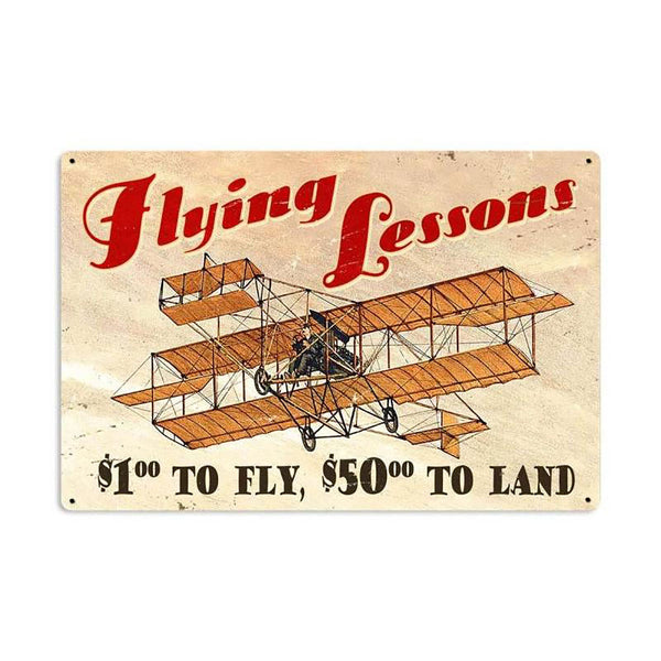 Flying Lessons Funny Old Time Airplane Sign Large 36 x 24