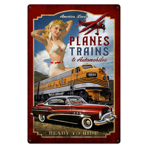 Planes Trains Automobiles Travel Pin Up Sign Large 24 x 36