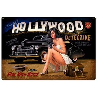 Hollywood Detective Pulp Magazine Pin Up Sign Large 36 x 24