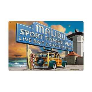Surfs Up Malibu Fishing Pier Sign Large 36 x 24