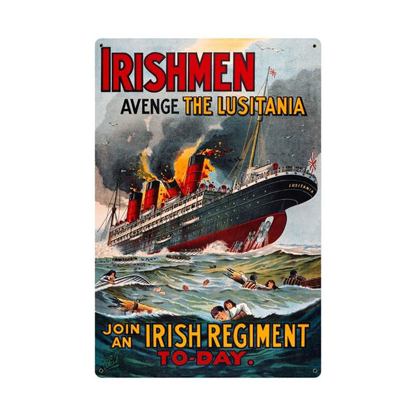 Irish Avenge the Lusitania WWI Recruitment Sign Large 24 x 36