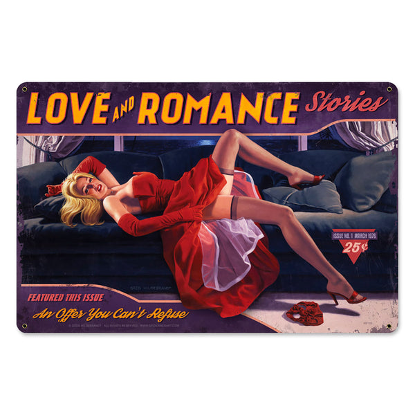 Love & Romance Stories Pulp Magazine Pin Up Sign Large 36 x 24