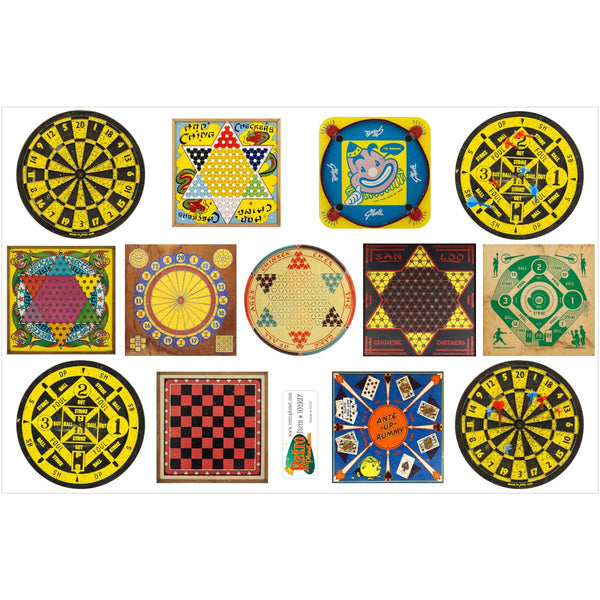 Classic Darts & Checkers Game Boards Sticker Set Of 13