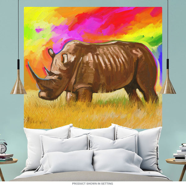 Rhino With Rainbow Sky Wall Mural Decal Pop Art