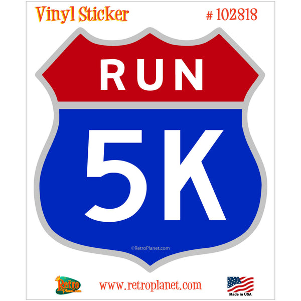 5K Run Road Race Red And Blue Shield Vinyl Sticker