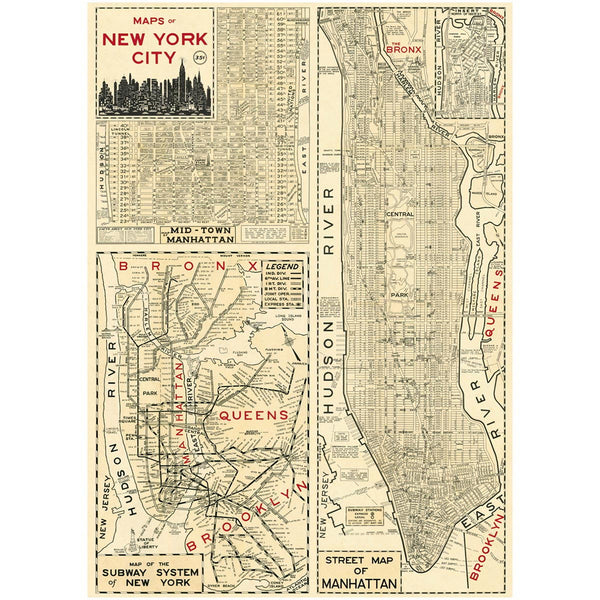 NYC Manhattan Poster Vintage Style Street Subway Map