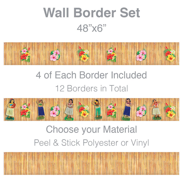 Hawaiian Hula Doll Tiki Peel and Stick Wall Border Set