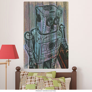 Retro Robot Wood Look Wall Decal